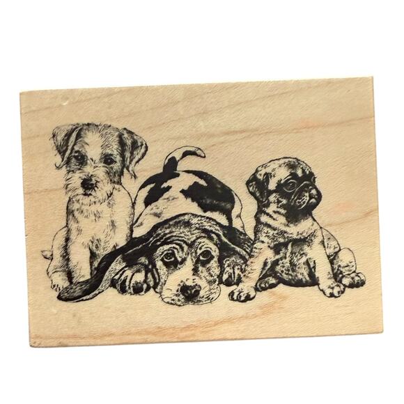 PSX F-860 Vintage 1991 3 Dog Rubber Stamp - Picture 1 of 3